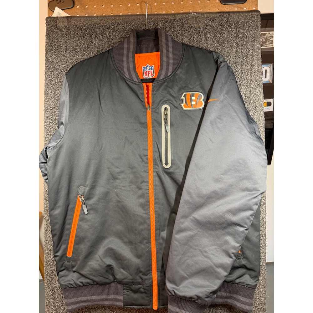 Nike Reversible Bomber Jacket Mens XL Grey Orange Cincinnati Bengals NFL